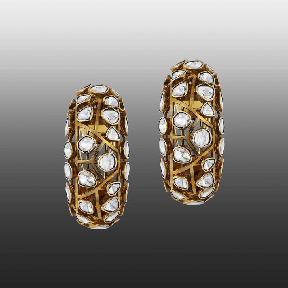 Antique Gold Earrings with Scattered Polki Openwork